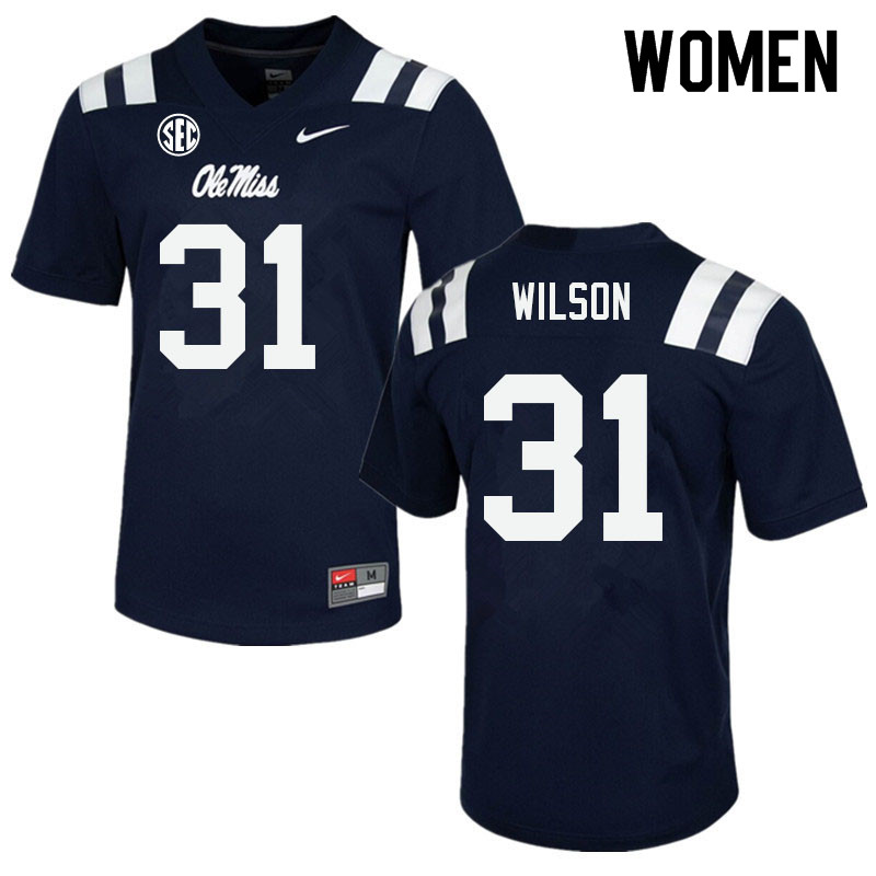 Calvin Wilson Ole Miss Rebels NCAA Women's Navy #31 Stitched Limited College Football Jersey OIU1158DV